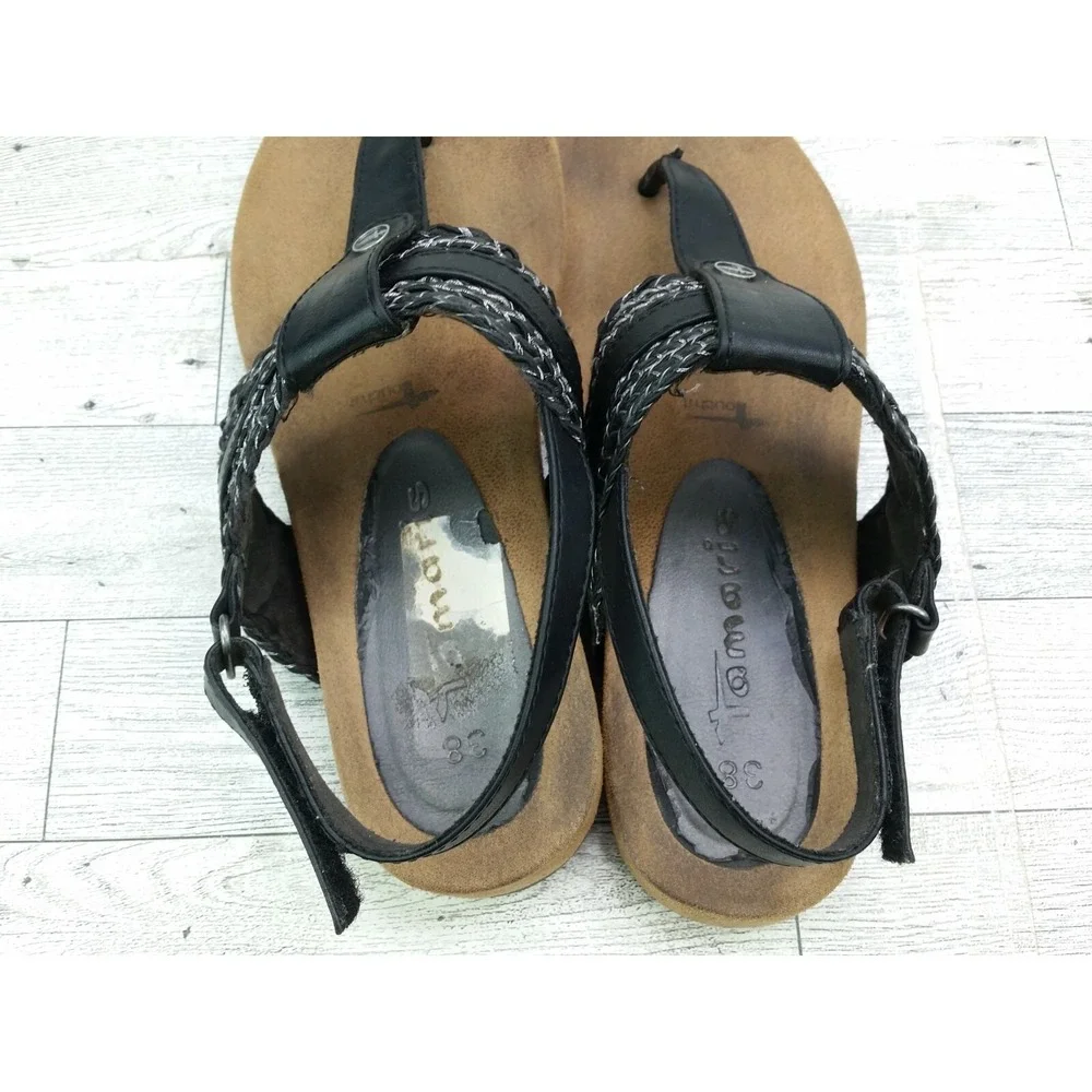 Women's Tamaris Thong‎ Sandals Black Straps Flats Size EU 38 US 7.5/8 Shoes